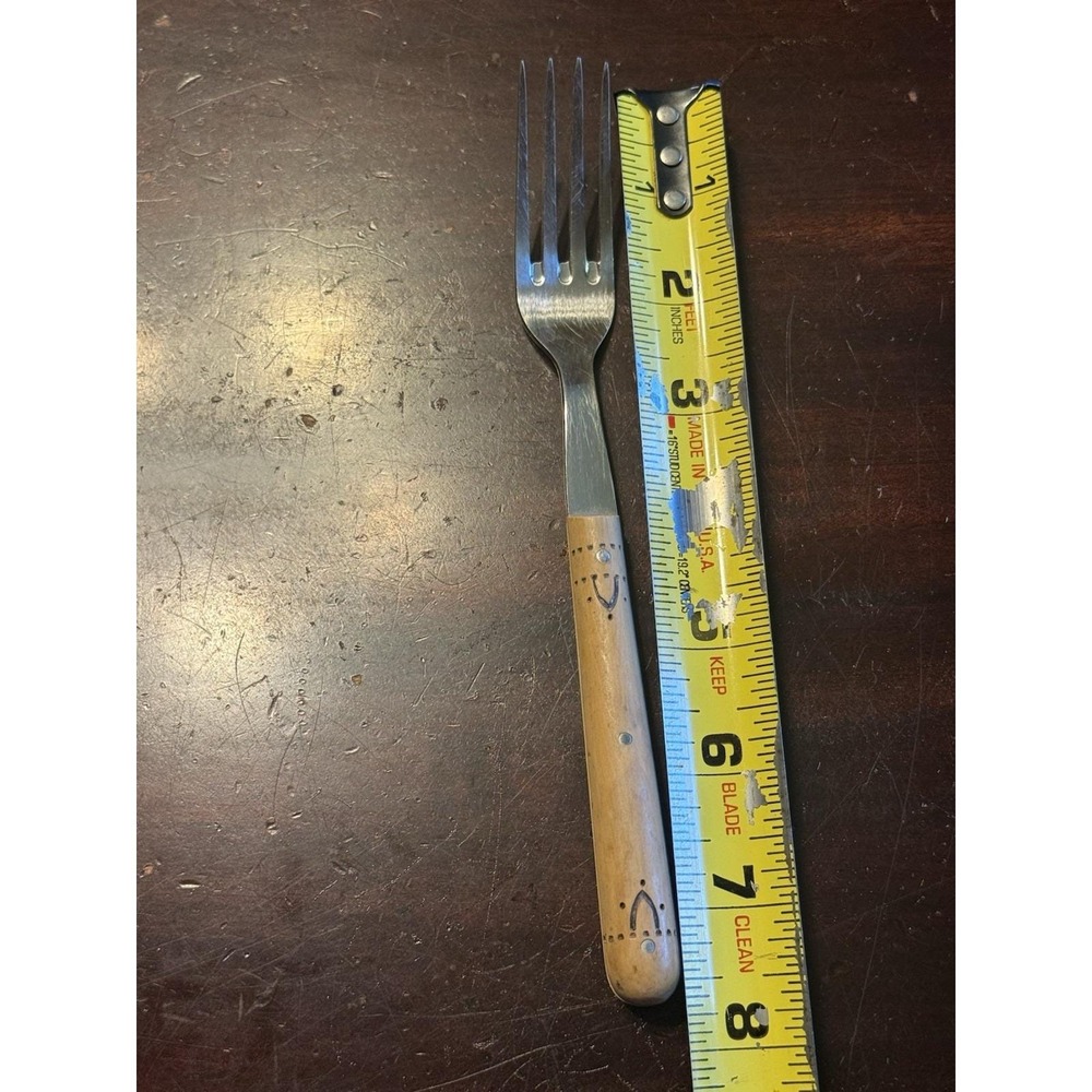 Vintage Nontron France Pyrograved Boxwood Handle Stainless Steel Dinner Fork - Picture 5 of 6